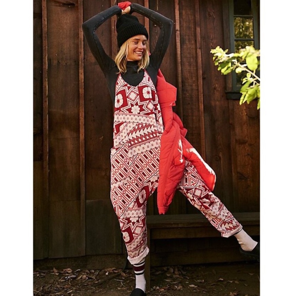 Free People Red and White Patterned Jumpsuit - Picture 2 of 8